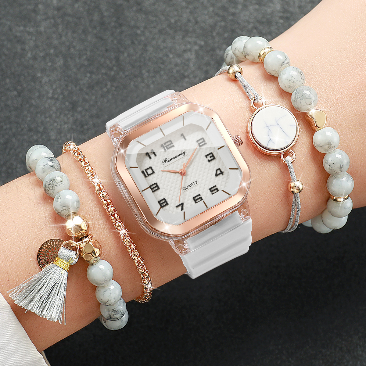 Silicone Band Women - 5PCS Fashion Square Dial Women Watch