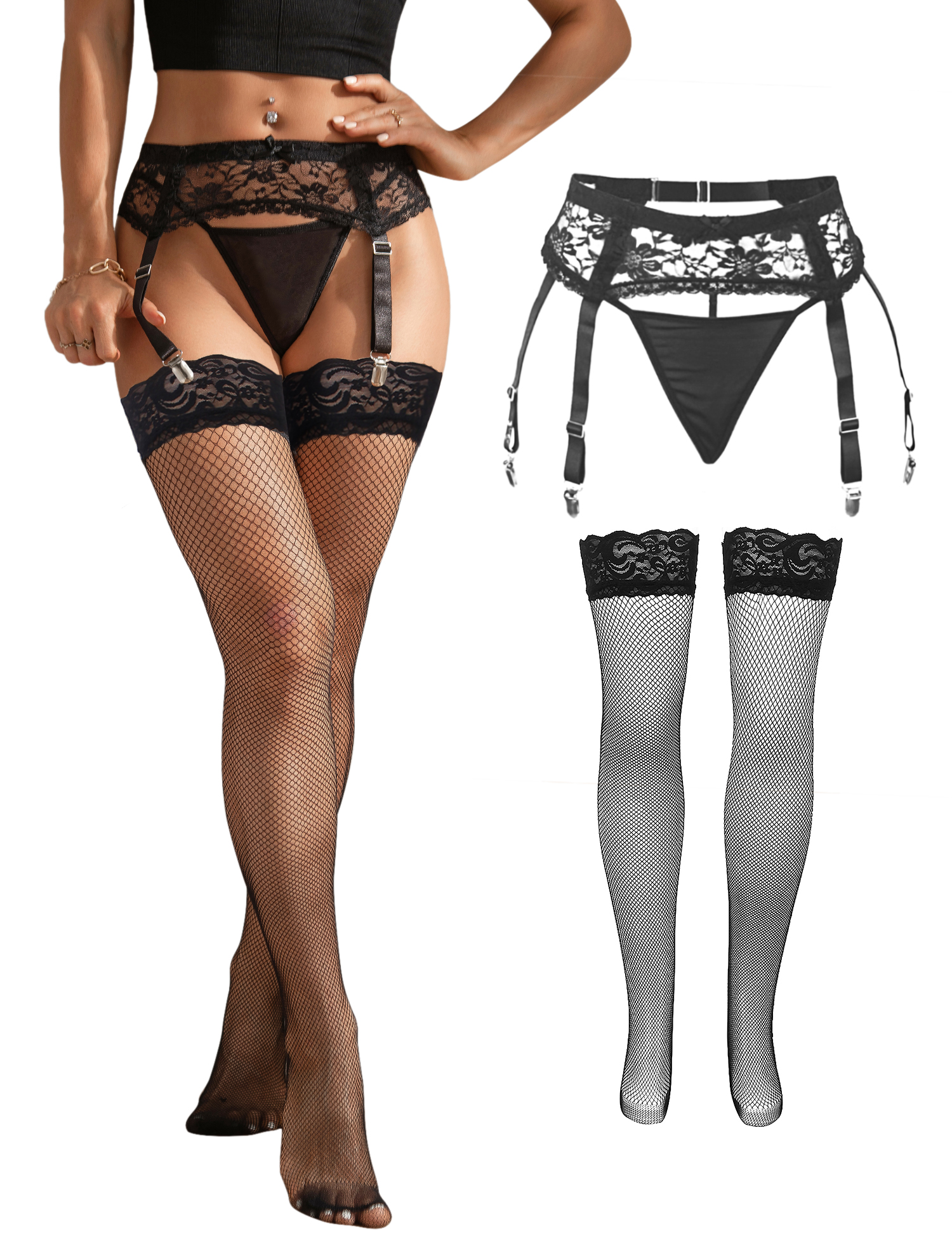 Mesh Strap Metal - Comeondear Women Floral Lace Garter Belt