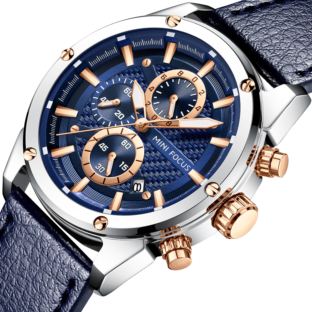 Leather Watch Band Men - MINI FOCUS Business Quartz Watches for