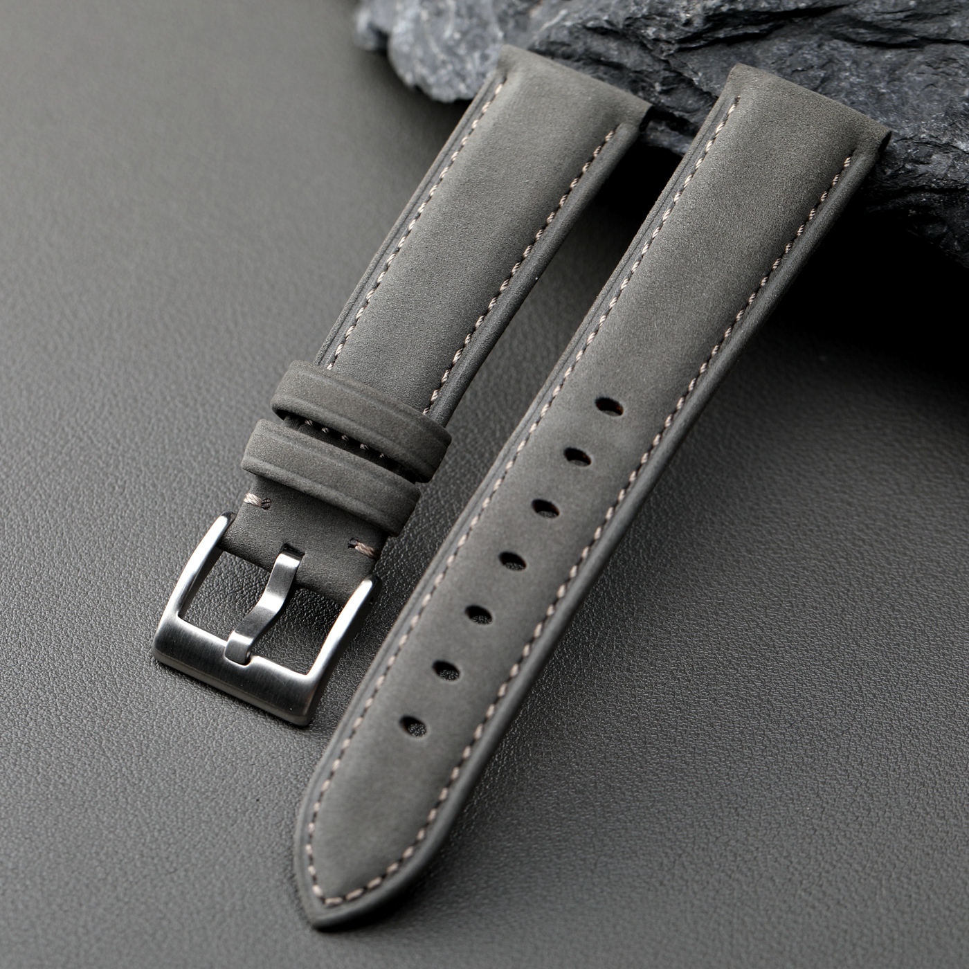 Suede Strap Watch - Handmade gray genuine leather strap 20MM,