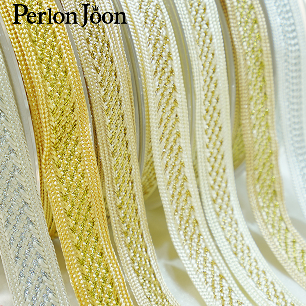 Perlon Strap Woven - 10yards/lot gold thread polyester woven apparel