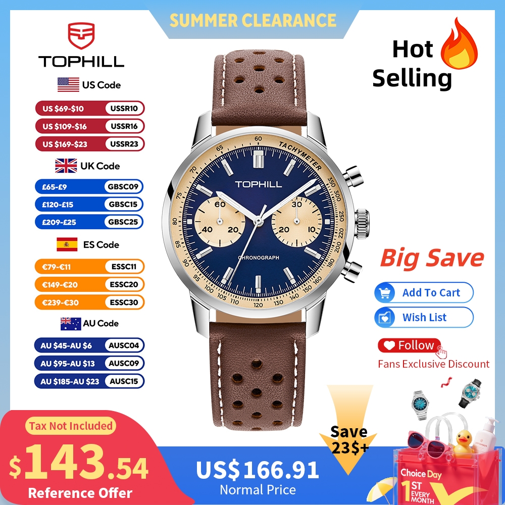 Tropic Strap Vintage - TOPHILL Vintage Racing Chronograph Men’s Mechanical