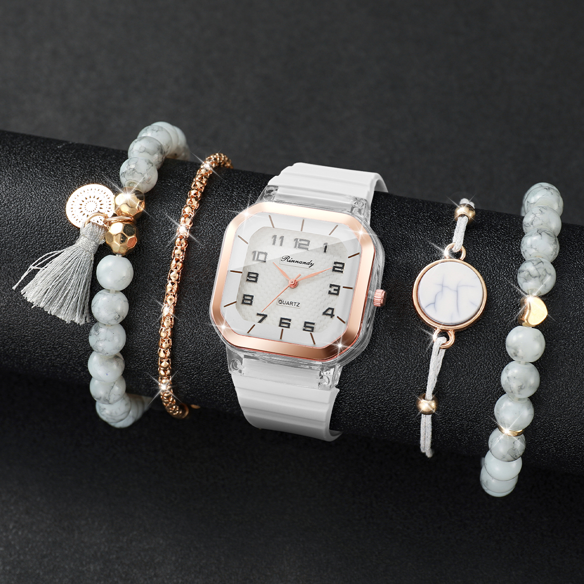 5PCS Fashion Square Dial Women - Silicone Band Women review and price