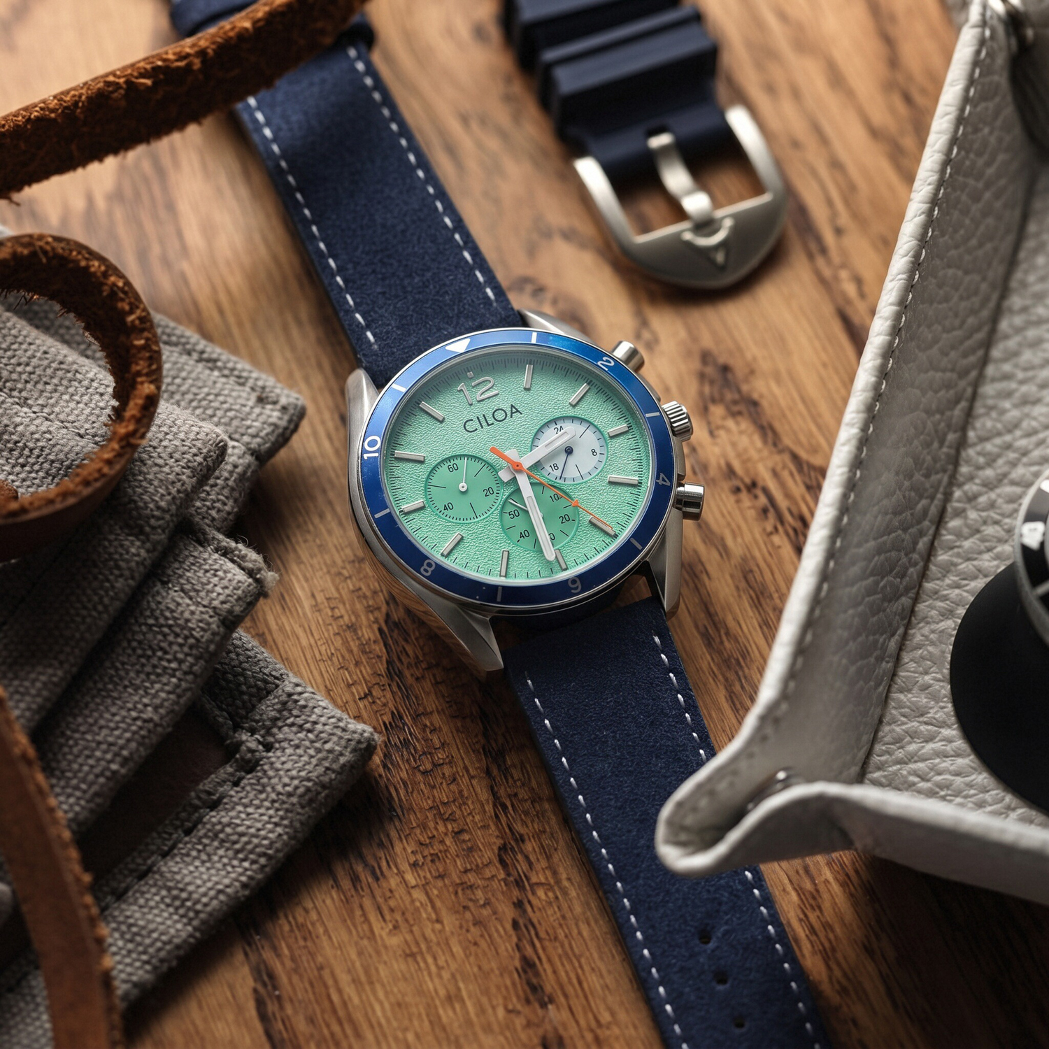 CILOA Men's Chronograph Watch  - Suede Strap Watch review and price