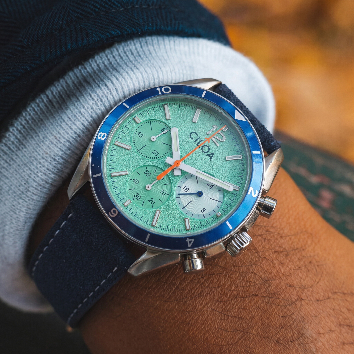 CILOA Men's Chronograph Watch  - Suede Strap Watch review and price