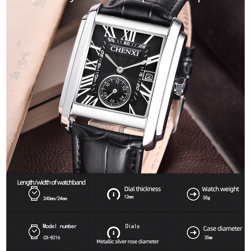 CHENXI 8216 Fashion Classic Sq - Leather Watch Band Men review and price