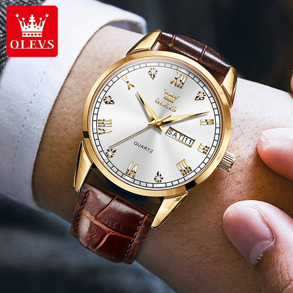 OLEVS 6896 Top Brand Men Quart - Leather Watch Band Men review and price