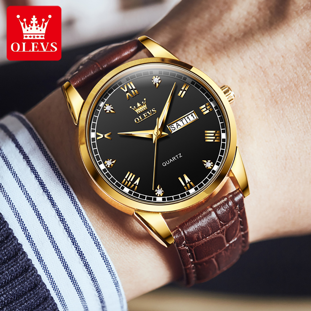 OLEVS 6896 Top Brand Men Quart - Leather Watch Band Men review and price