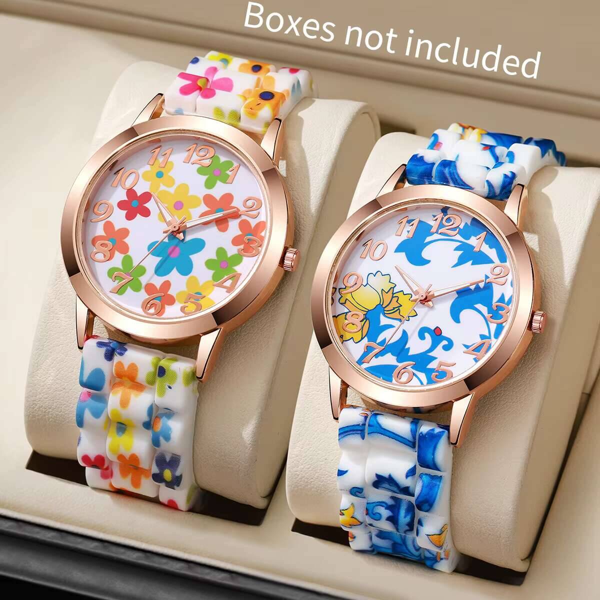 2PCS Fashion Flower Printed Wo - Silicone Band Women review and price