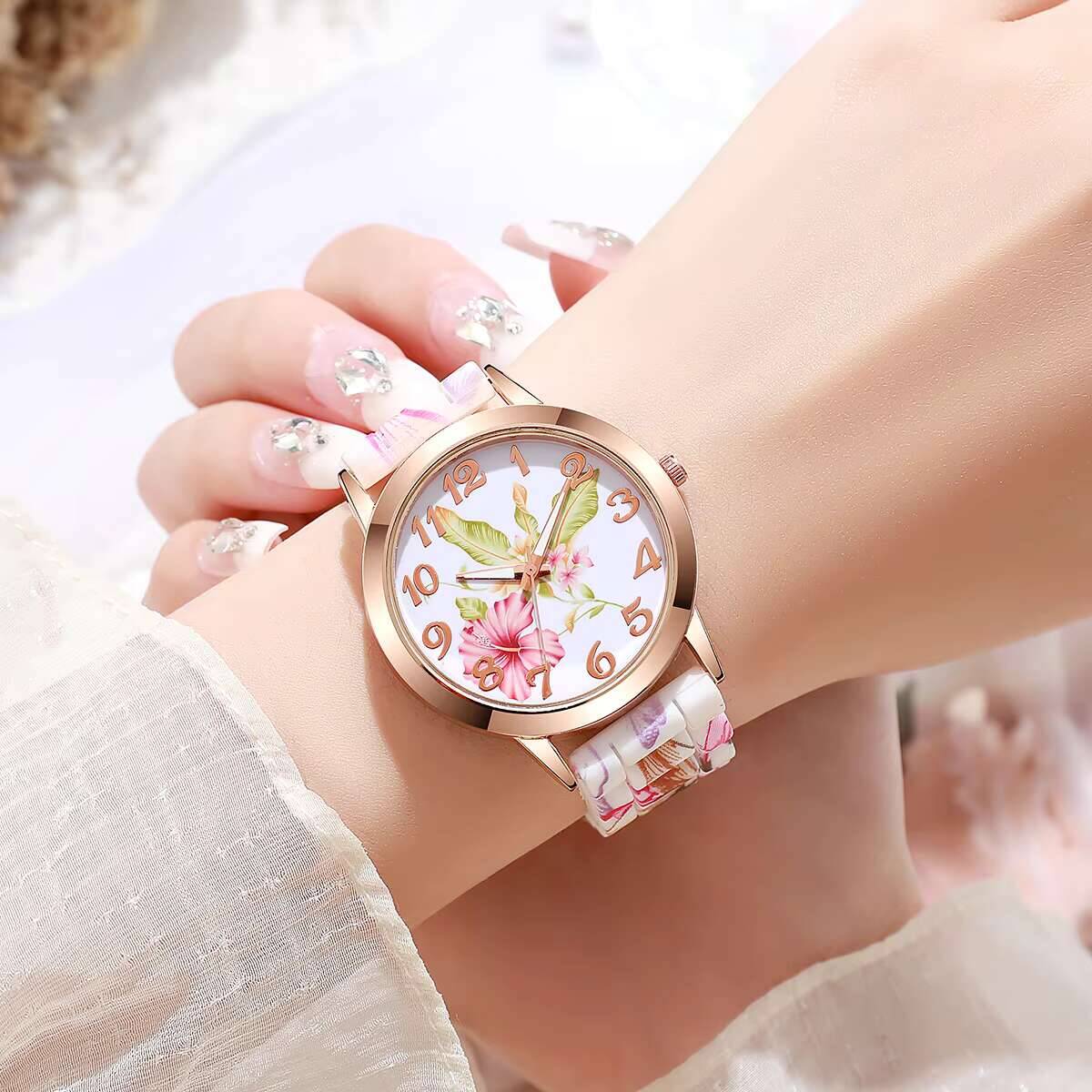 2PCS Fashion Flower Printed Wo - Silicone Band Women review and price