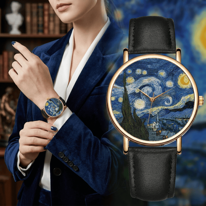 Van Gogh Painting Dial Watches - Leather Watch Band Men review and price
