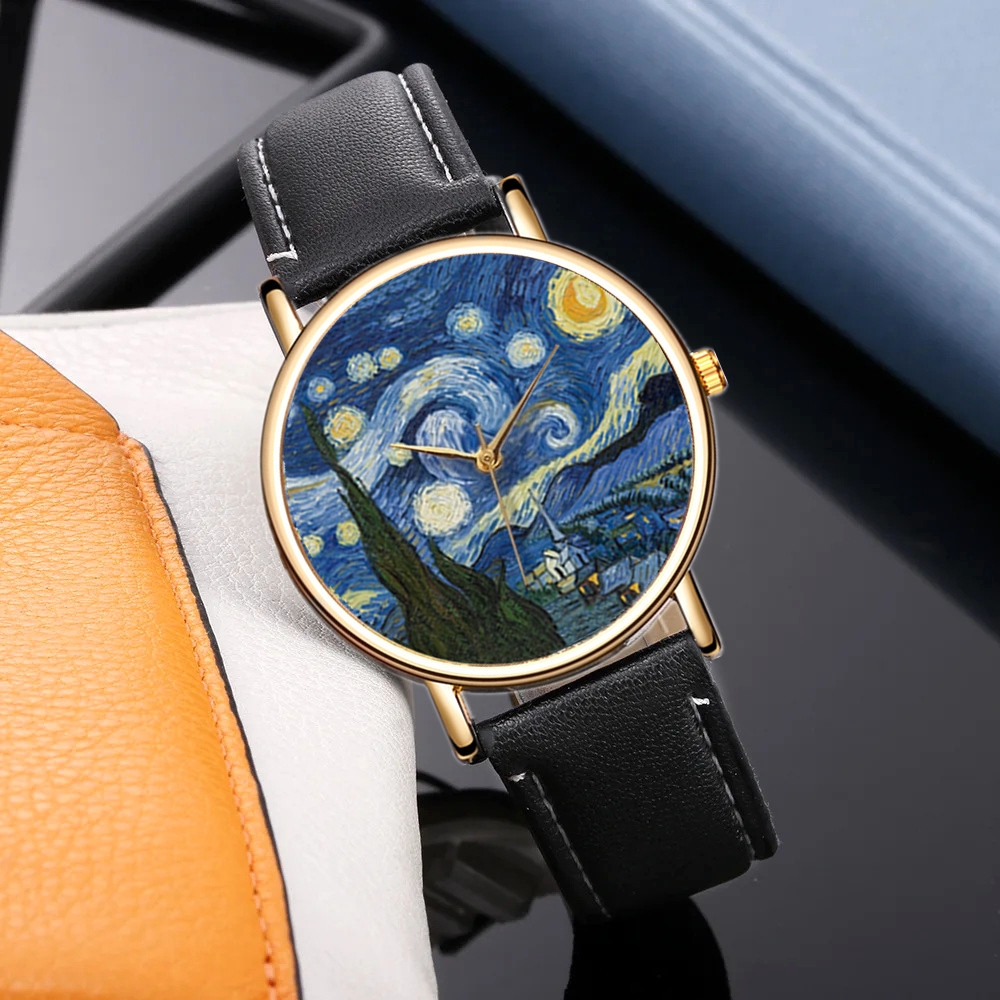 Van Gogh Painting Dial Watches - Leather Watch Band Men review and price