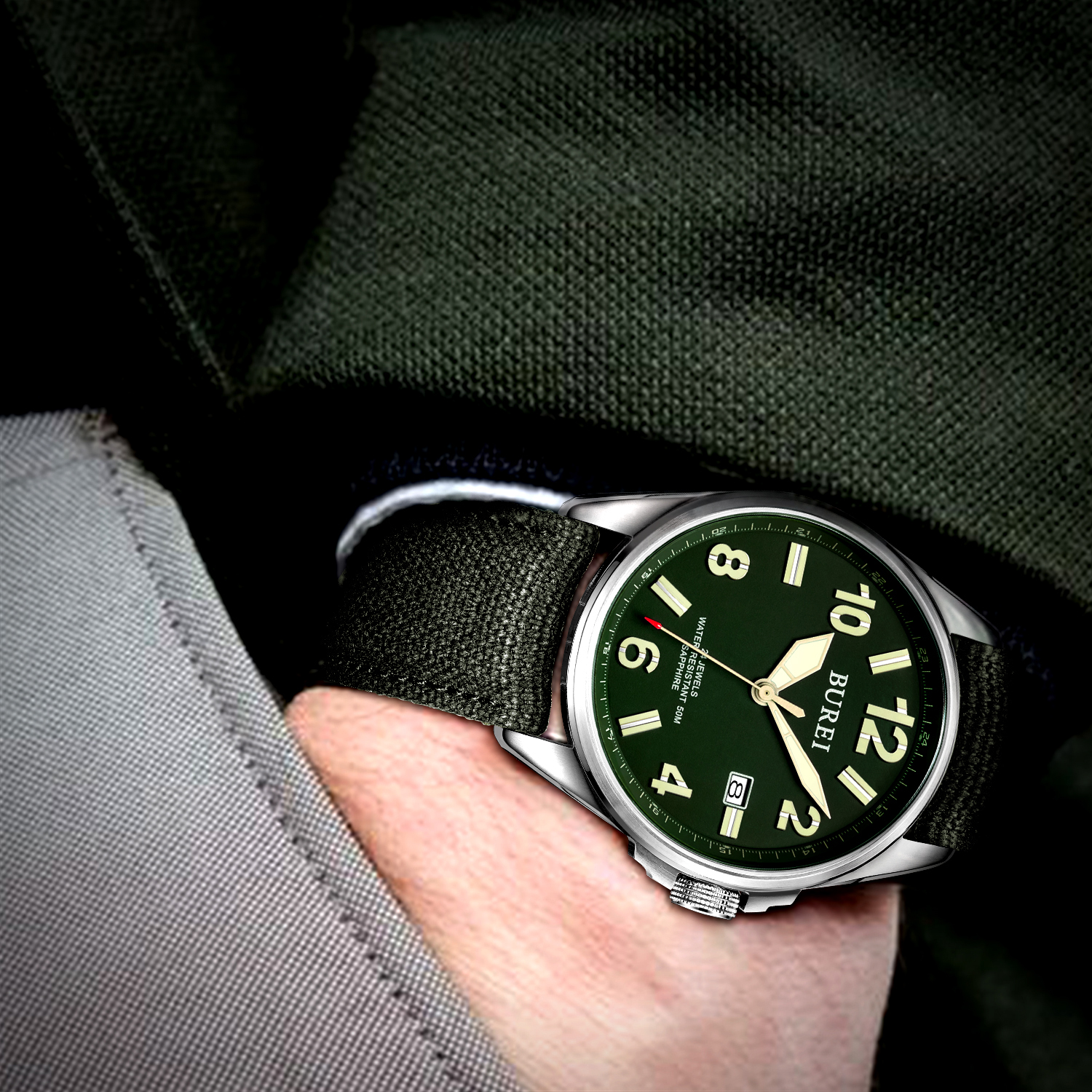 NH35 BUREI Luxury Brand Men Au - Canvas Strap Watch review and price
