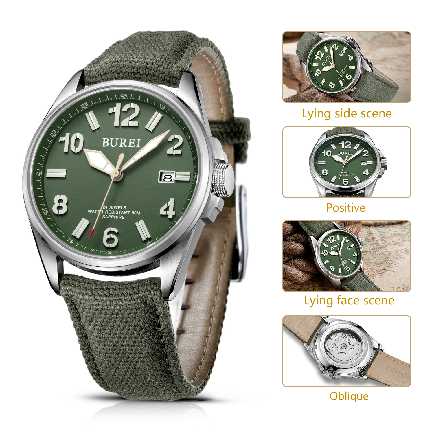 NH35 BUREI Luxury Brand Men Au - Canvas Strap Watch review and price
