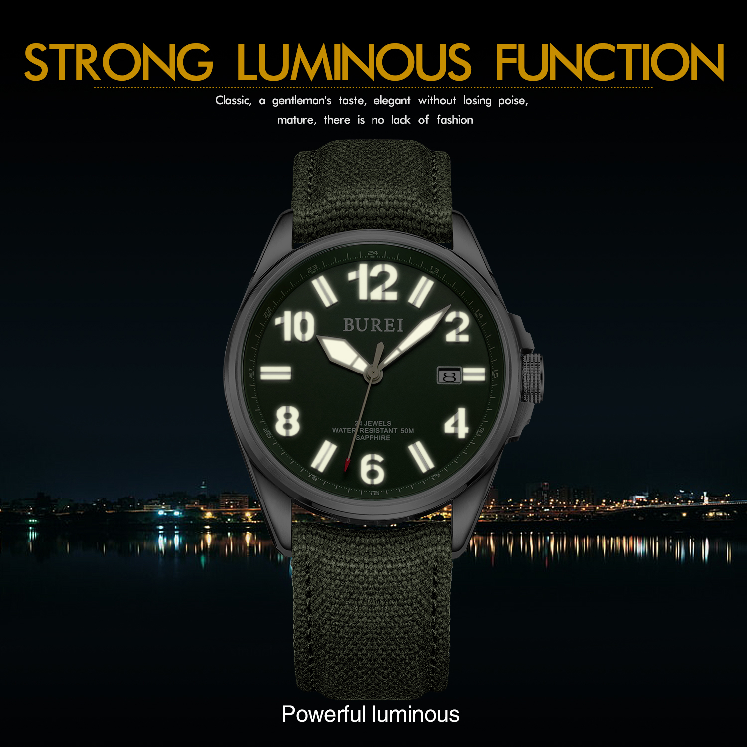 NH35 BUREI Luxury Brand Men Au - Canvas Strap Watch review and price