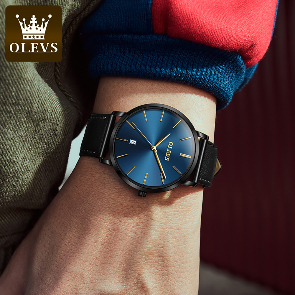 Original OLEVS Quartz Watch fo - Leather Watch Band Men review and price