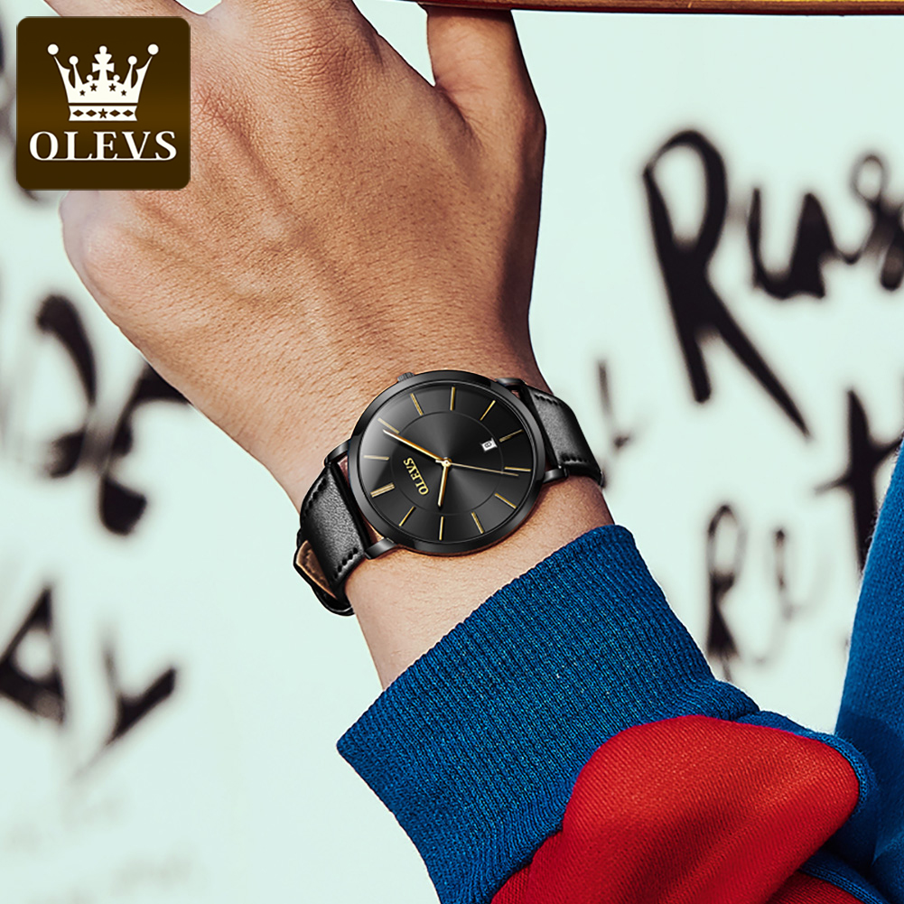 Original OLEVS Quartz Watch fo - Leather Watch Band Men review and price